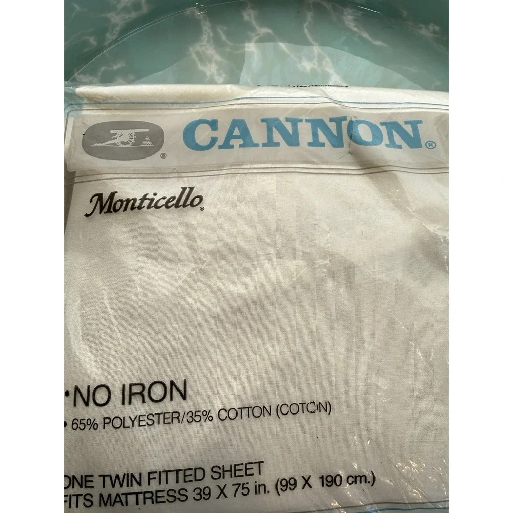 Cannon Monticello Twin Fitted Ivory Sheet No Iron Percale Vintage New Old Stock
